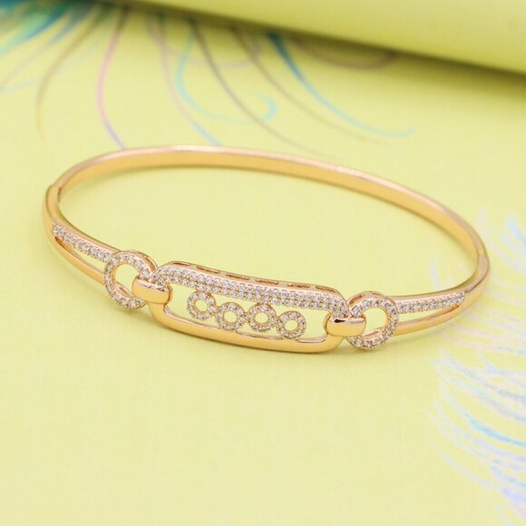 Radiant Oval Link Rose Gold Bangle with CZ Accents, XPBL0444 - Picture 6 of 12